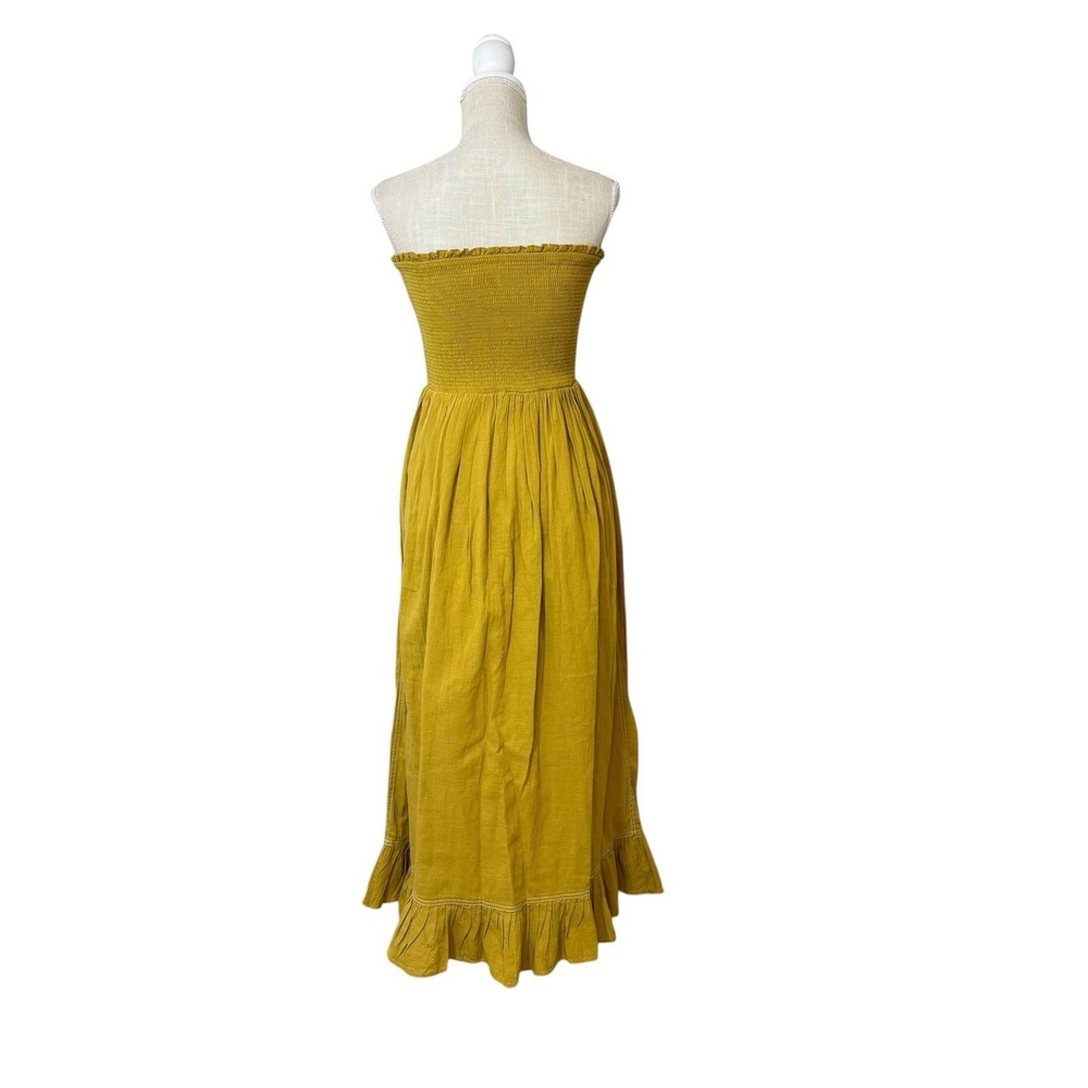 Urban Outfitters Penny Smocked Midi Dress Strapless Yellow Ruffle Cotton Sz M - Picture 3 of 12